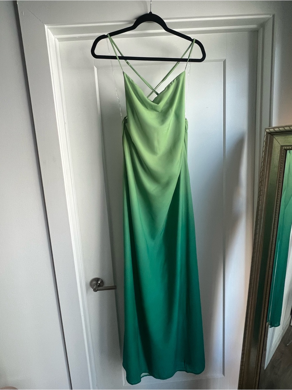 Peppermayo Green Ombre Satin Maxi Slip Dress